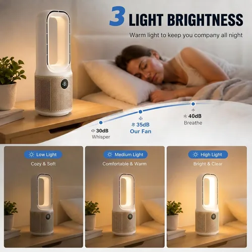 Miniatura 5 de Ventilador de escritorio, pequeño ventilador silencioso sin aspas con ajuste de 9 velocidades y 3 modos de luz, recargable por USB de 14 pulgadas