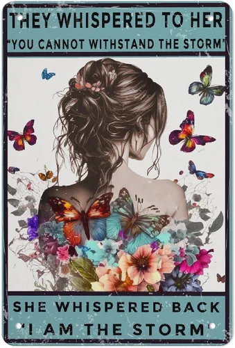 Letrero de metal de mariposa de aluminio con diseño de niña y mariposa, póster de metal vintage de 8 x 12 pulgadas, letrero de pintura para Chica y