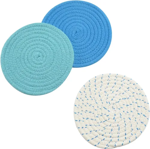 Miniatura 3 de Juego de 3 soportes para ollas de cocina, juego de salvamanteles 100% algodón puro tejido de hilo, juego de soportes para ollas calientes
