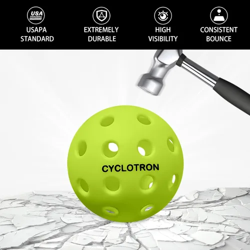 Miniatura 3 de cyclotron 6-Pack Premium Pickleball Balls - USAP Approved, 40 Holes Outdoor/Indoor Pickle Balls with Bag, Perfectly Balanced, High Bounce True Verde