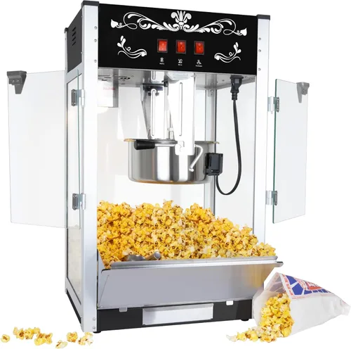 Miniatura 5 de Máquina comercial de palomitas de maíz de 12 onzas, máquina de palomitas de maíz de acero inoxidable con vidrio templado y plataforma de Rojo