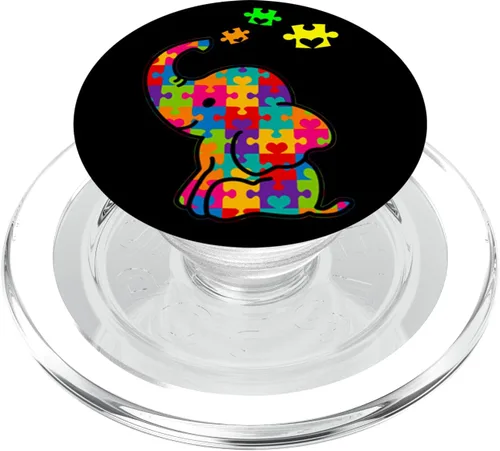 Miniatura 8 de Advertencia sobre el autismo elefante regalo amor sensorial juguetes autistic lo – PopSockets agarre y soporte para teléfonos y tabletas, Negro