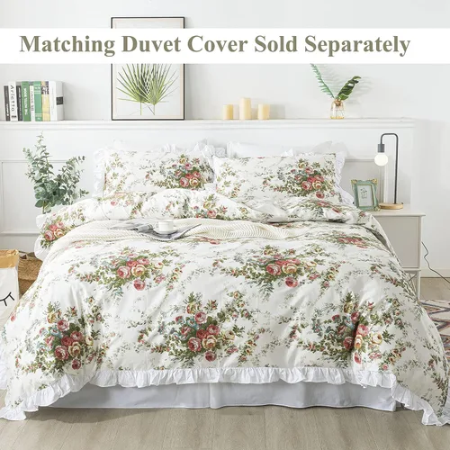 Miniatura 8 de FADFAY Juego de sábanas de cama vintage con diseño floral rosa tamaño King, 100% algodón premium, diseño floral shabby chic desgastado y elegante