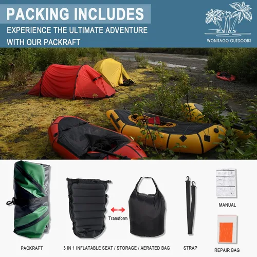 Miniatura 6 de Packraft - Kayak inflable de viaje de TPU con asiento suave y ligero, para rafting de agua plana/deriva de bicicletas/bote de agua litewater, 1 Verde