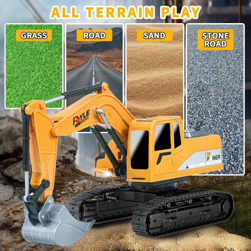 Miniatura 5 de Juguetes de excavadora a control remoto, 1: Camión excavador de ingeniería para niños con sonidos de luces de pala de metal, giros de 680 grados
