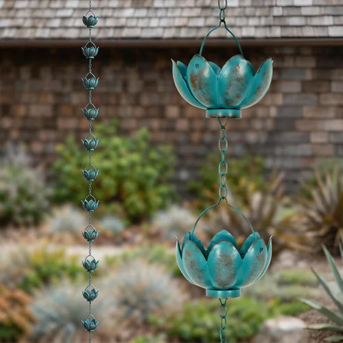 Miniatura 14 de Topadorn Cadena de lluvia para paraguas, canalón de metal decorativo de 72 pulgadas, desviador de agua resistente a la intemperie para jardín al