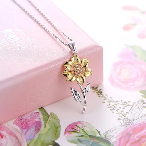 Miniatura 2 de Collar de plata de ley S925 con dije de girasol con circonita cúbica o aretes para mujer de 18.0in