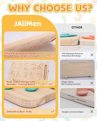 Miniatura 2 de Juguetes de aprendizaje Montessori para niños pequeños de 2 a 4 años, tablero de doble cara para contar con los dedos y trazar números, bloques
