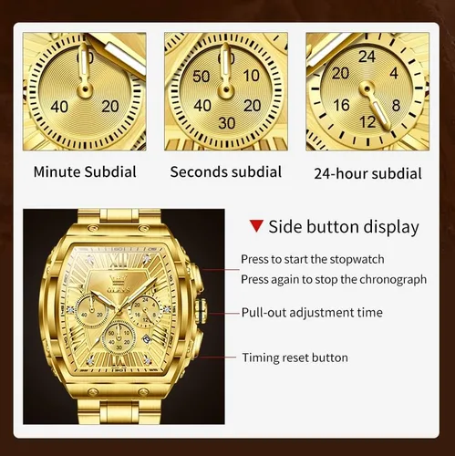 Miniatura 6 de OLEVS Relojes para Hombres Cronógrafo Impermeable Cara Rectangular Fase Lunar Correa de Acero Inoxidable Relojes de Vestir para Hombres Luminoso