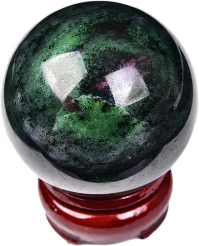 Miniatura 3 de JIC Gem Esfera de cristal de tesoro natural rojo y verde, de rubí y zoisita, para curación, con soporte decorativo para meditación y decoración