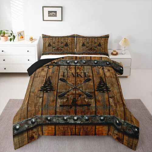 Miniatura 11 de Erosebridal Juego de edredón de reglas del lago, juego de ropa de cama tamaño matrimonial, edredón rústico para niños y niños, decoración de cabaña