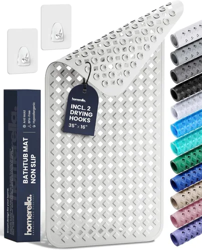 Miniatura 22 de Homerella® Alfombrilla de Bañera Antideslizante 35x16, Incl. Ganchos para Secar, Extra Larga, 100% Libre de BPA, Alfombrilla de Ducha Antideslizante