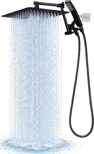 Miniatura 12 de G-Promise Cabezal de ducha de metal de 10 pulgadas con combo de rociador de mano, desviador de 3 ajustes, brazo de extensión ajustable con juntas