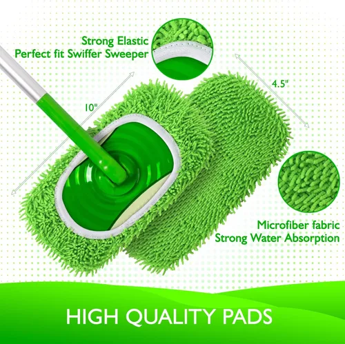 Miniatura 3 de Almohadillas de microfibra reutilizables para trapeador Compatibles con Swiffer Sweeper - Paquete de 4 paños de barrido en seco y paños de trapeo