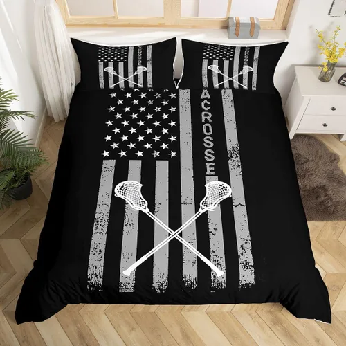 Miniatura 22 de Erosebridal Lacrosse - Funda de edredón para niños y niñas, juego de ropa de cama con temática de juegos deportivos, tamaño individual para adultos