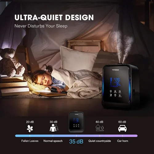 Miniatura 6 de VIVOSUN Humidificador ultrasónico de niebla fría y cálida 2 en 1 de 4.5 litros con caja de aceite esencial y control remoto para dormitorios