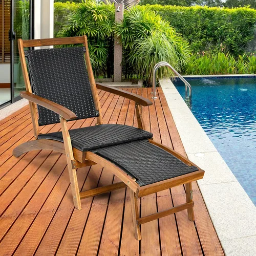 Miniatura 2 de COSTWAY Marco de madera plegable de la silla de salón de la rota del patio W/el reposapiés retráctil