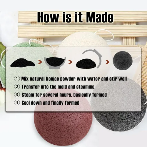 Miniatura 8 de Esponjas faciales naturales de Konjac - Semicírculos - para una limpieza suave de la cara y exfoliación ecológica - Cuidado de la piel - Limpieza