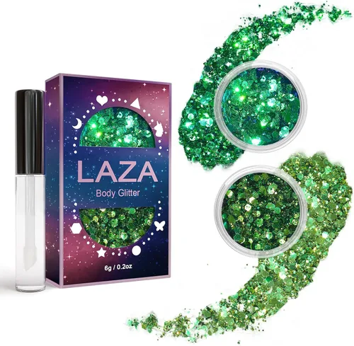 Miniatura 12 de Laza Purpurina corporal, 2 tarros de lentejuelas gruesas holográficas con pegamento de purpurina, perfecto para mujeres, sombra de ojos, maquillaje