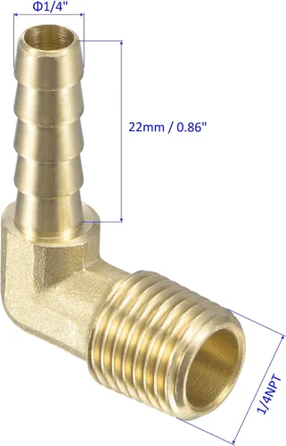 Miniatura 3 de M METERXITY Accesorios de púas de manguera de latón - Codo de 90 grados Conector de tubo de latón de 1/4 de pulgada Aplicar al gas de agua