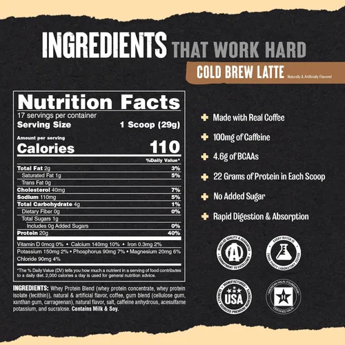 Miniatura 2 de Animal - Proteína 100 % de suero en polvo sabor café helado instantáneo – café real para pre-entrenamiento, mezcla de suero post-entreno con 20g