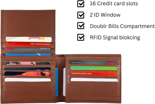 Miniatura 18 de Bullz RFID bloqueo de señal de protección contra robo de cuero grande grueso de seguridad para hombre cartera, Negro