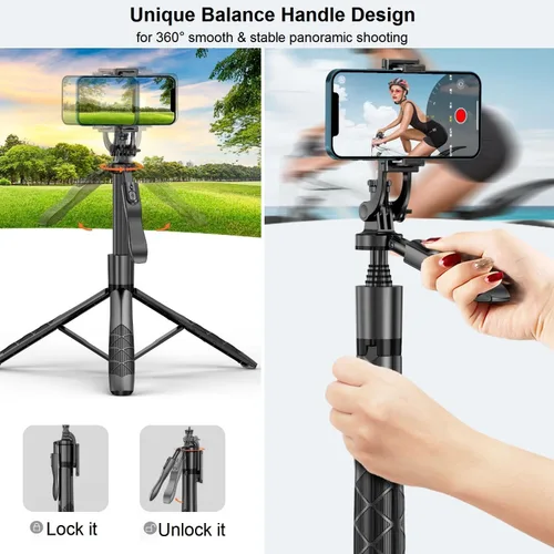 Miniatura 3 de Trípode de teléfono de 60 pulgadas y palo de selfie - Trípode para iPhone con control remoto, soporte extensible para teléfono celular