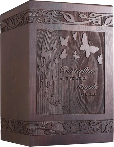 Miniatura 9 de Urnas de cremación para cenizas humanas, adultos, machos y hembras, caja de urnas de mariposa tallada de madera y ataúd para hombres, mujeres