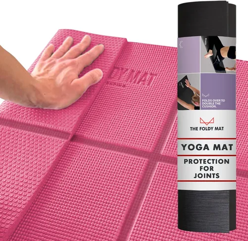 Esterilla de yoga plegable gruesa, en 6 combinaciones; mayor soporte y protección para las articulaciones, sistema de alineación corporal y Rosado
