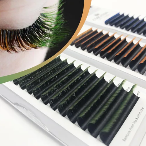 Miniatura 5 de CoMango - Extensiones de pestañas de color verde degradado 0.07, rizo C de 0.315-0.551 pulgadas, bandeja mixta, extensiones de pestañas de volumen