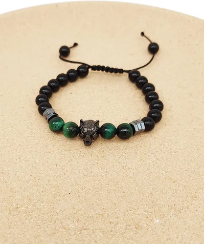 Miniatura 3 de CEYIYA Viking Wolf Head Bracelet - Anti Anxiety Energy Stone Beaded Bracelet for Men and Boys,Healing Crystal Stress Relief Charm Wolf Bracelet for