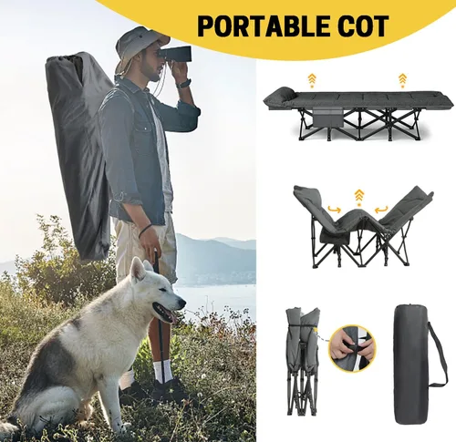 Miniatura 7 de ATORPOK Catre de camping para adultos con cojín y almohada, cama plegable portátil para dormir, catre ligero para tienda con bolsa de transporte que