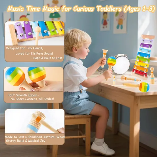 Miniatura 3 de Juguetes para niños de 1 a 2 años, regalos de cumpleaños, instrumentos musicales de madera para niños pequeños de 1 a 3 años, juego educativo