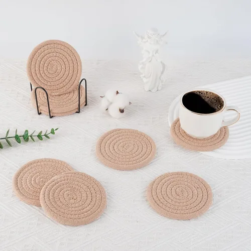 Miniatura 4 de Posavasos tejidos de algodón con soporte, juego de 8 posavasos absorbentes para protección de mesa, decoración del hogar, gafas, tazas, bar, regalo