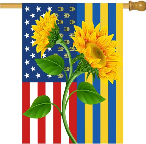 Miniatura 16 de Bandera de amor por Ucrania Bandera de girasol patriótica de jardín americano de 12x18 pulgadas a prueba de decoloración Bandera de jardín