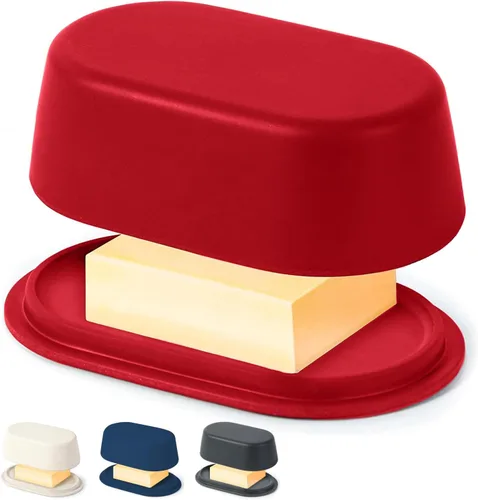 Miniatura 9 de Mantequillera gris con tapa para encimera, de plástico moderno, color gris oscuro, apto para lavavajillas, recipiente para mantequilla perfecto