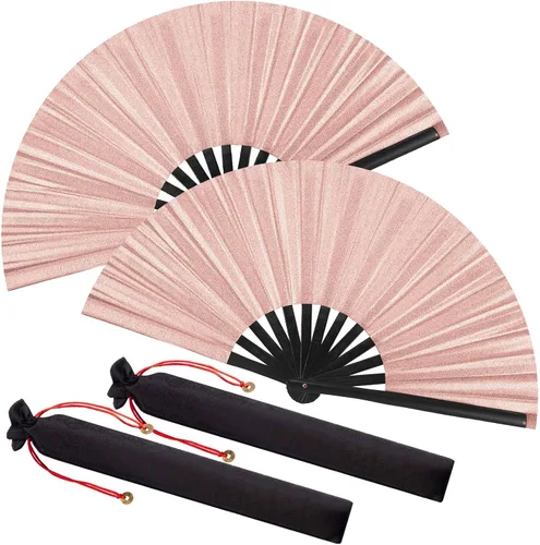 Miniatura 59 de Maitys Paquete de 2 ventiladores de mano plegables grandes de 13 pulgadas, ventiladores chinos de mano grandes para baile de línea, Tai Chi