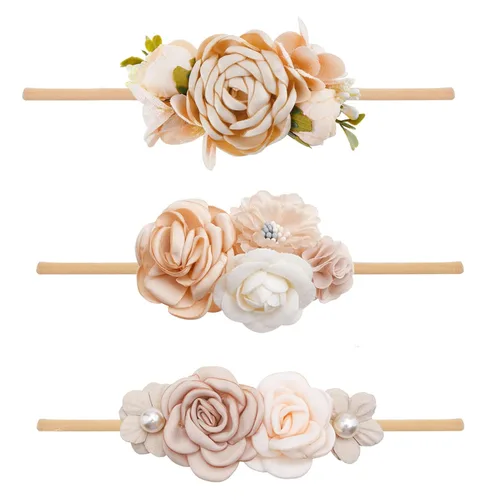 Miniatura 16 de Diademas de niña de nylon con flores elásticas, 3 piezas, accesorios para el pelo, regalo para recién nacidos, bebés y niños pequeños (TU-HDJ-3PCS)