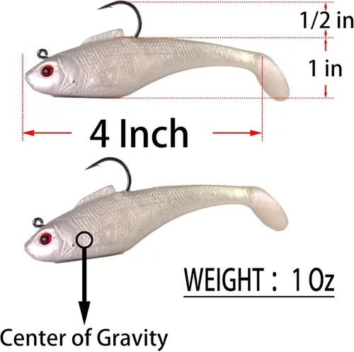 Miniatura 3 de Señuelos de Cabeza de Plomo Pre-Aparejados de Cola de Paleta Swim Shad 3PCS 4" 1oz Cebo Suave de Plástico Swimbait para Agua Dulce y Salada