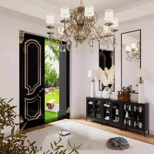 Miniatura 6 de COFaR Armario de almacenamiento de metal con puertas de malla, armario de metal negro con estantes, soporte corto de TV para barra de café, aparador