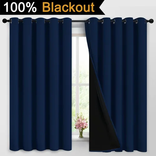 Miniatura 2 de Yakamok - Cortinas 100% opacas con aislamiento térmico de ahorro de energía, 2 capas gruesas con forro negro para dormitorio