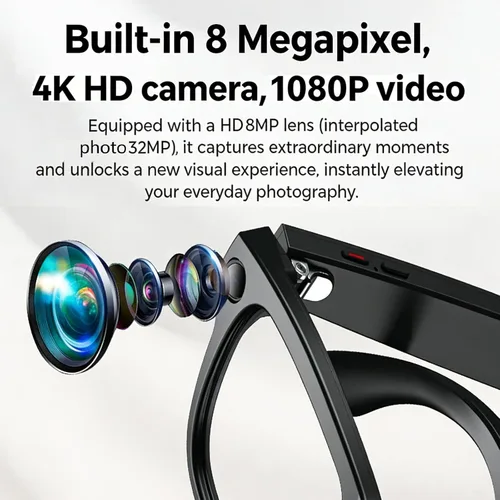 Miniatura 4 de REEDTOCK Lentes inteligentes con inteligencia artificial con cámara, grabación de video HD 1080P, gafas de cámara Bluetooth de 8 MP, cancelación