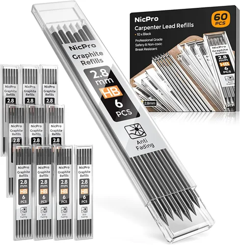 Miniatura 8 de Nicpro 60 PIEZAS Recargas de Lápiz de Carpintero - Plomo de 2.8mm para Lápices Mecánicos, Construcción y Carpintería - Resistente a Romper