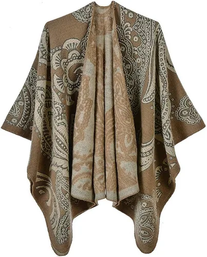 Miniatura 146 de Urban CoCo Poncho de colores para mujer, chal con frente abierto, color en bloques