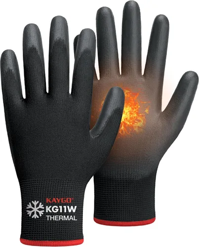 Miniatura 62 de KAYGO KG11PB - Guantes de seguridad con revestimiento delgado de poliuretano, tejido sin costuras, agarre suave en palma y dedos, para trabajo Verde