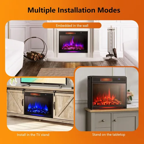 Miniatura 7 de S AFSTAR Chimenea eléctrica de 25 pulgadas, inserto de chimenea eléctrica empotrada de 900/1350 W con 3 colores de llama y 4 brillos, temperatura