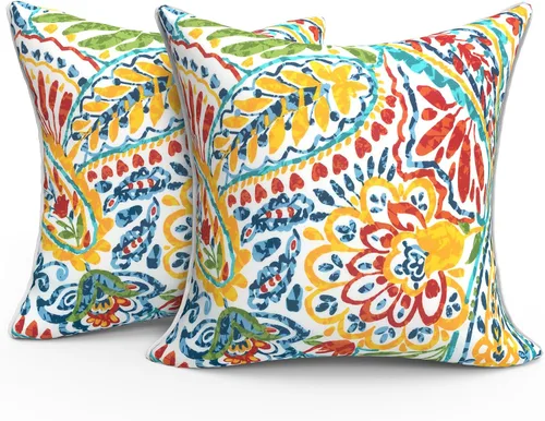 Miniatura 612 de Juego de 2 almohadas para exteriores de 16 x 16 pulgadas, repelentes al agua con interiores, para muebles de patio, hogar, jardín, geometría bohemia