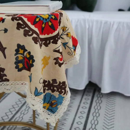 Miniatura 8 de Aothpher Manteles pequeños de 24x24 pulgadas modernos de estilo bohemio con flores de jacquard lavables con encaje para mesa de comedor