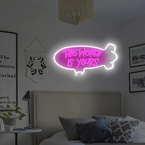 Miniatura 6 de Letreros de neón "El mundo es tuyo" para decoración de pared, letreros de neón de dirigible ajustables para dormitorio, luces de neón para boda