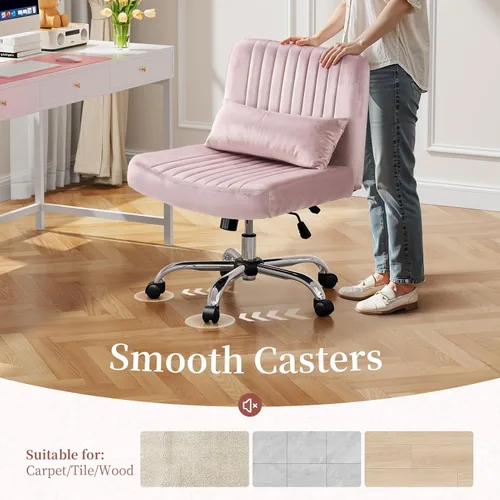 Miniatura 7 de Silla cruzada de terciopelo con ruedas, silla de oficina de lujo con patas cruzadas, cómoda silla de escritorio para oficina en casa, silla de Rosa